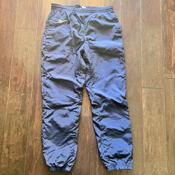 Y2K Reebok Men's Track Pants Blue Nylon Windbreaker Joggers Vintage 90s Size S - Picture 1 of 9